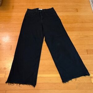 Black Wide-Leg Frayed Hem Jeans